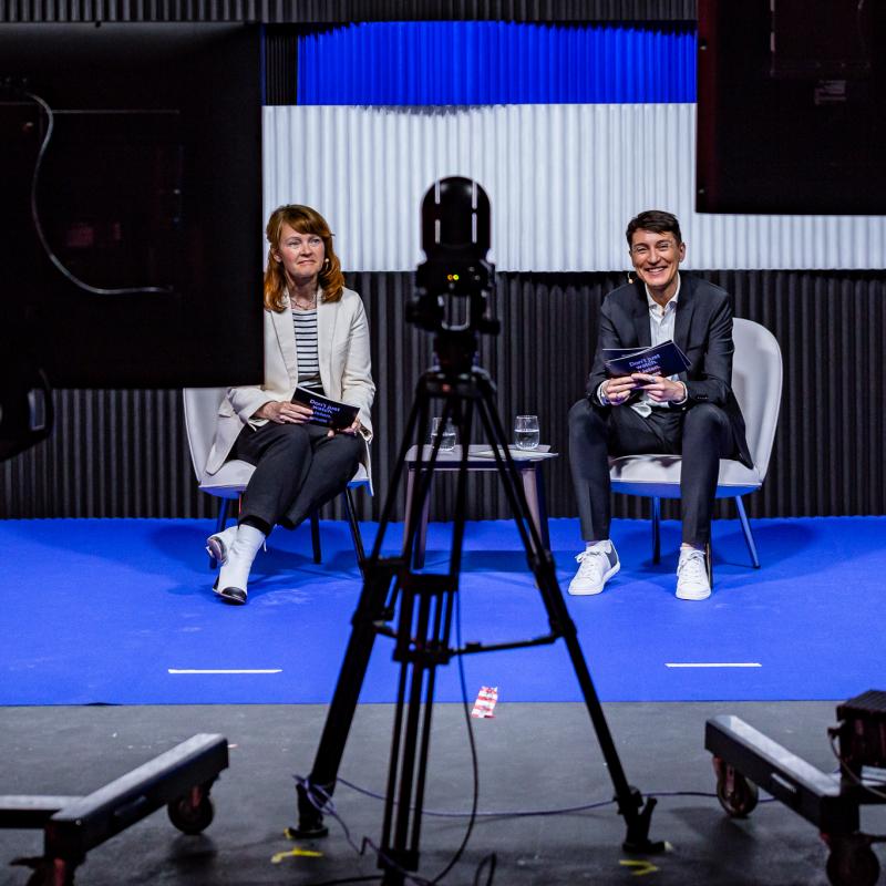 Moderator AC Coppens and Festival Director Tine Fisher at CPH:CONFERENCE studio